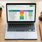 Google Sheets to do list template displayed on a laptop with checkboxes and priority labels
