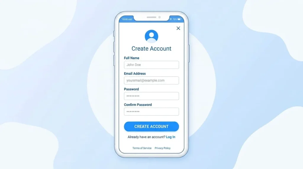 Sign-up screen showing how to use Facebook to create an account