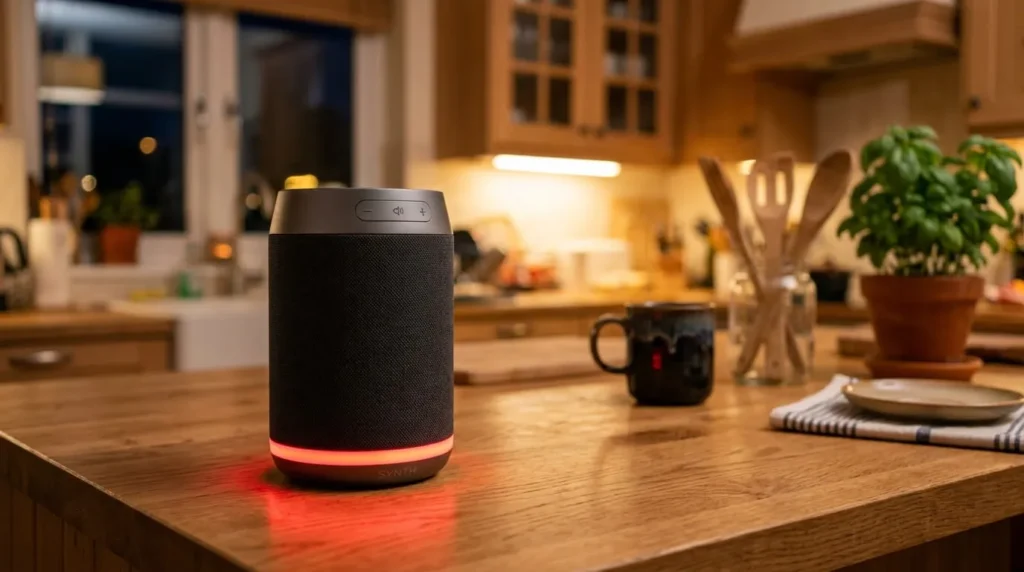 Hand pressing the red lit mute button that explains why is my Alexa red