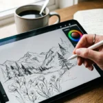 Hand holding an Apple Pencil alternative stylus while sketching on an iPad