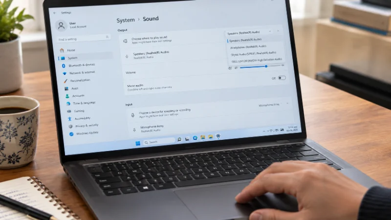 selecting the correct output device to fix sound not working on Windows